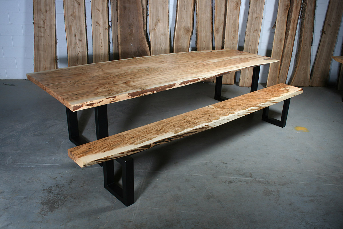 Ambrosia Maple Live Edge Dining Table and Bench U Legs