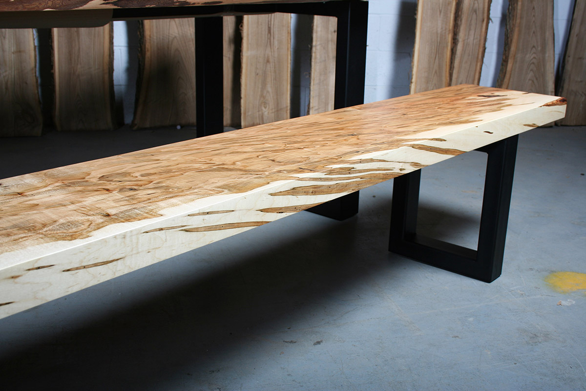 Ambrosia Maple Live Edge Dining Table and Bench U Legs