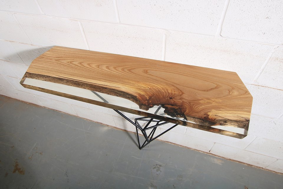 Elm Console Table with Geometric Base