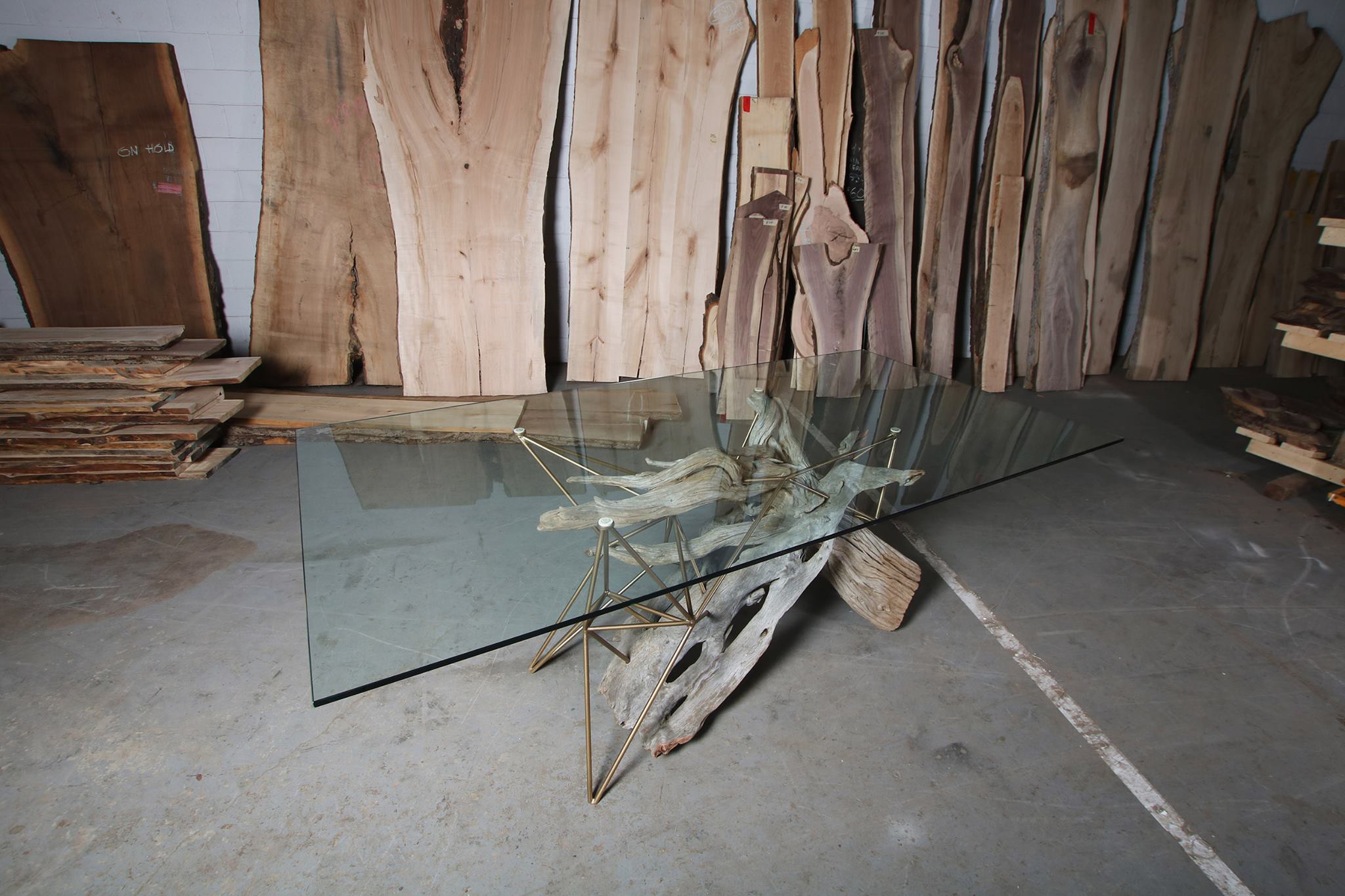 Glass Dining Table with Cedar Drift Wood Base