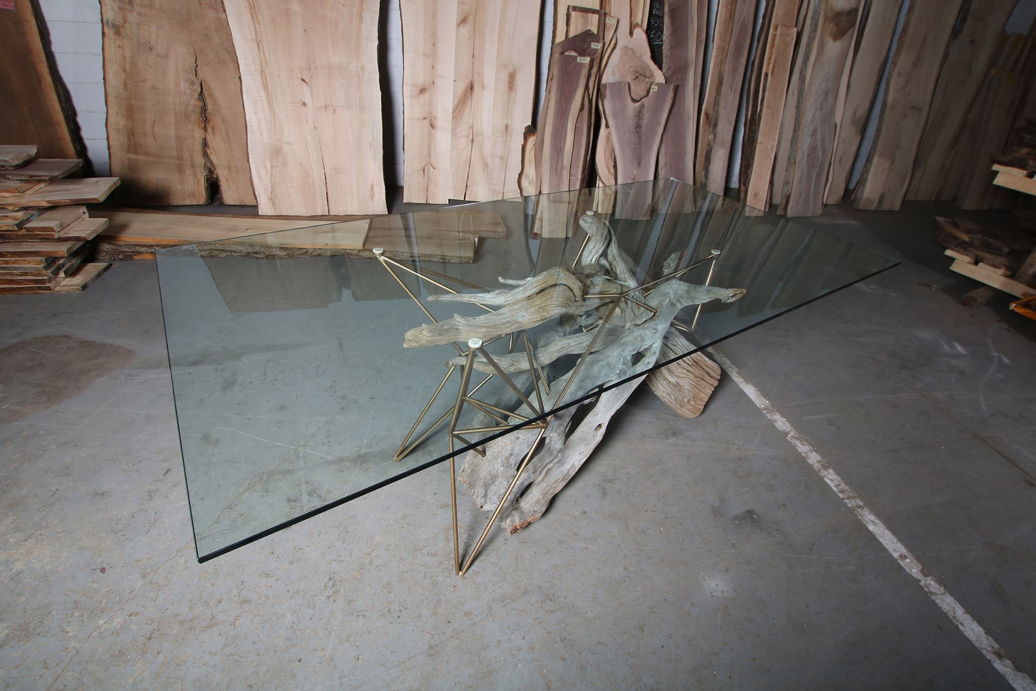 Glass Dining Table with Cedar Drift Wood Base