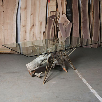 Glass Dining Table with Cedar Drift Wood Base