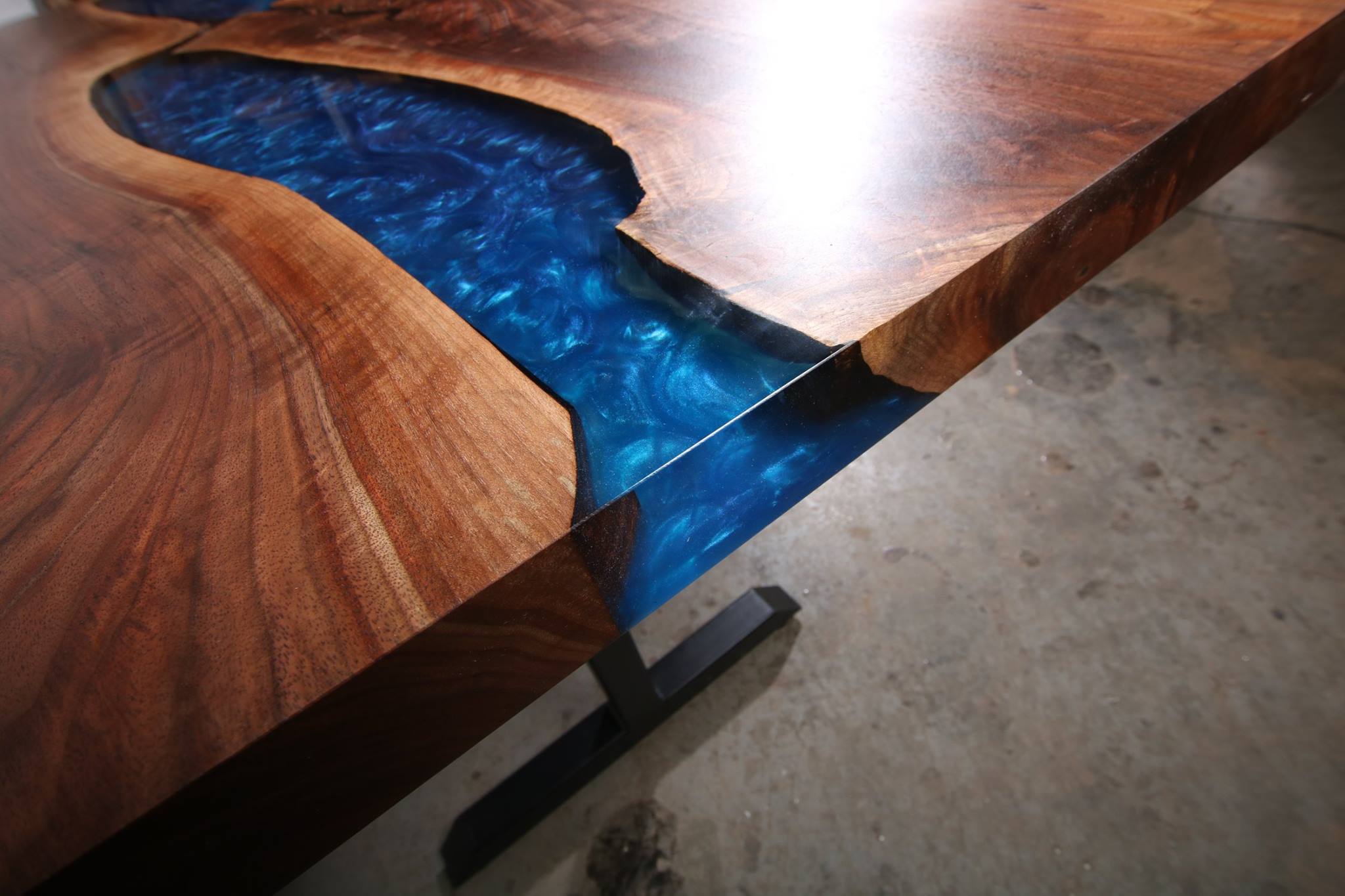 Live Edge Walnut River Dining Table with I shaped Legs