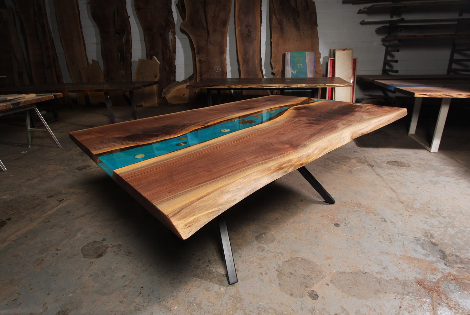 Live Edge Walnut River Dining Table with K shaped legs