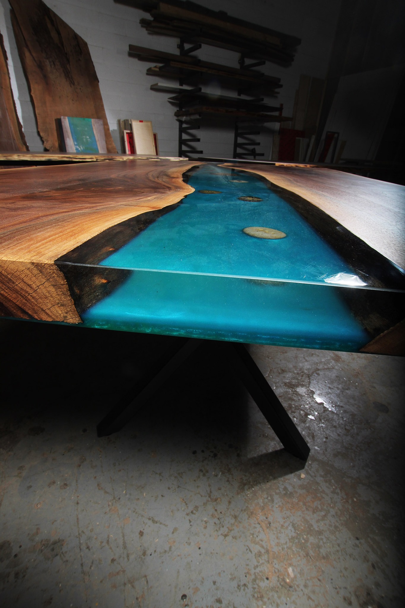 Live Edge Walnut River Dining Table with K shaped legs
