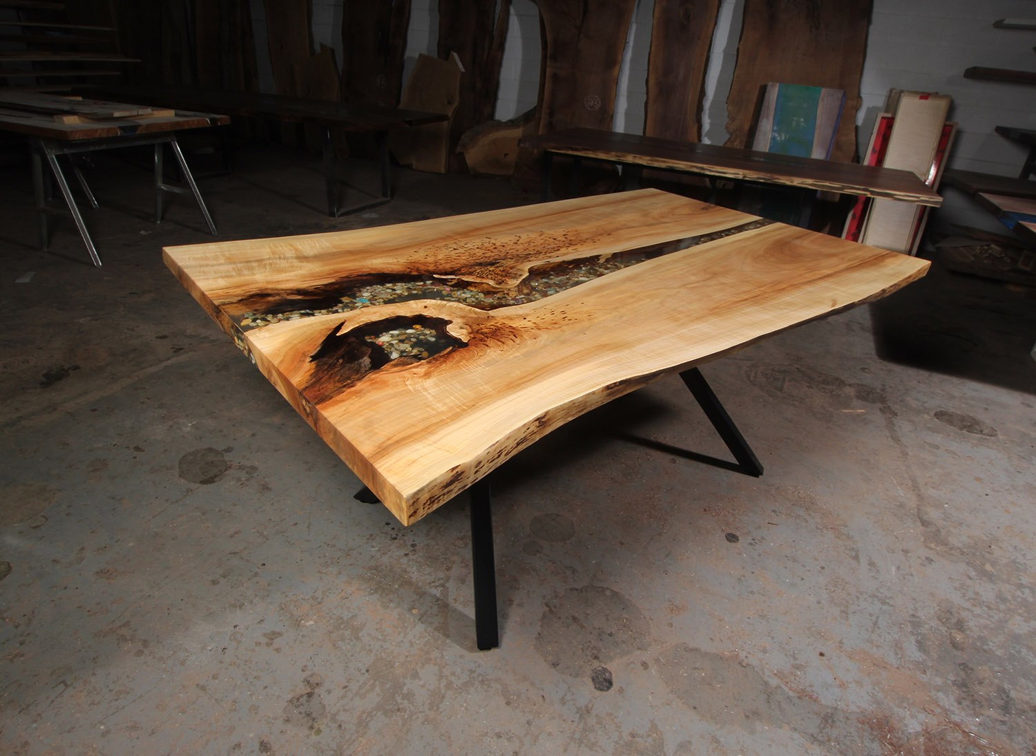 Maple Kitchen River Table with K shaped Legs