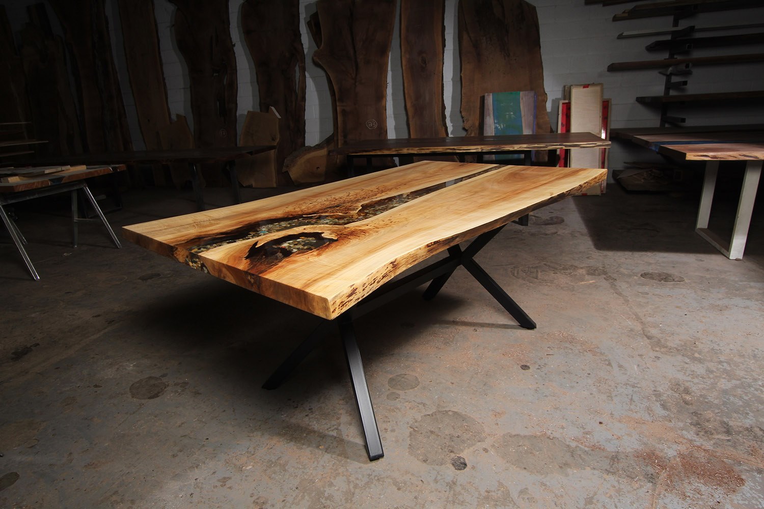 Maple Kitchen River Table with K shaped Legs