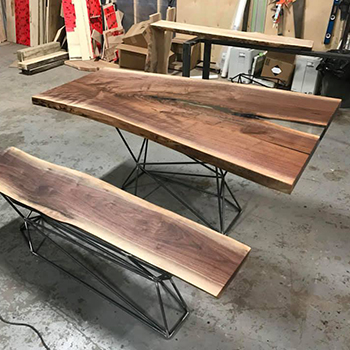 Single Slab Dining Walnut Table plus Bench
