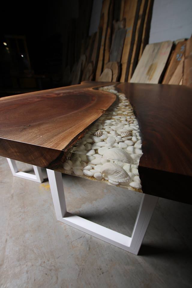 Walnut Dining River Table plus Bench