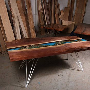 Walnut Live Edge Dining River Table with Geometric Legs