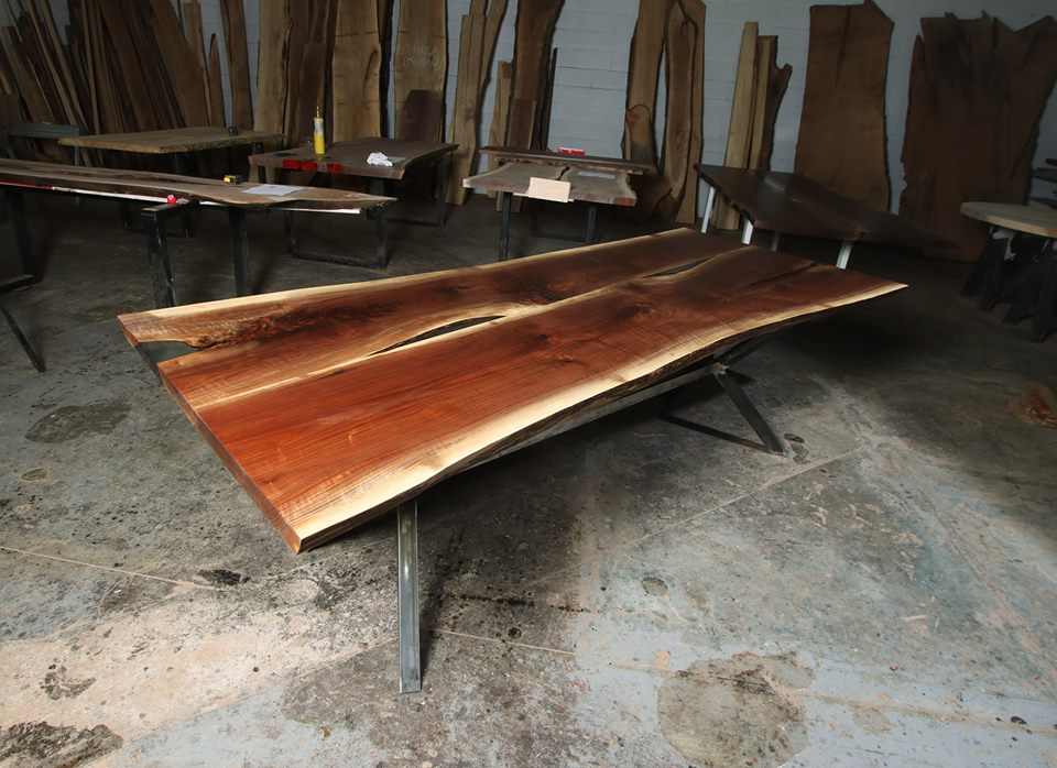 Walnut Live edge Dining Table With X shaped Legs