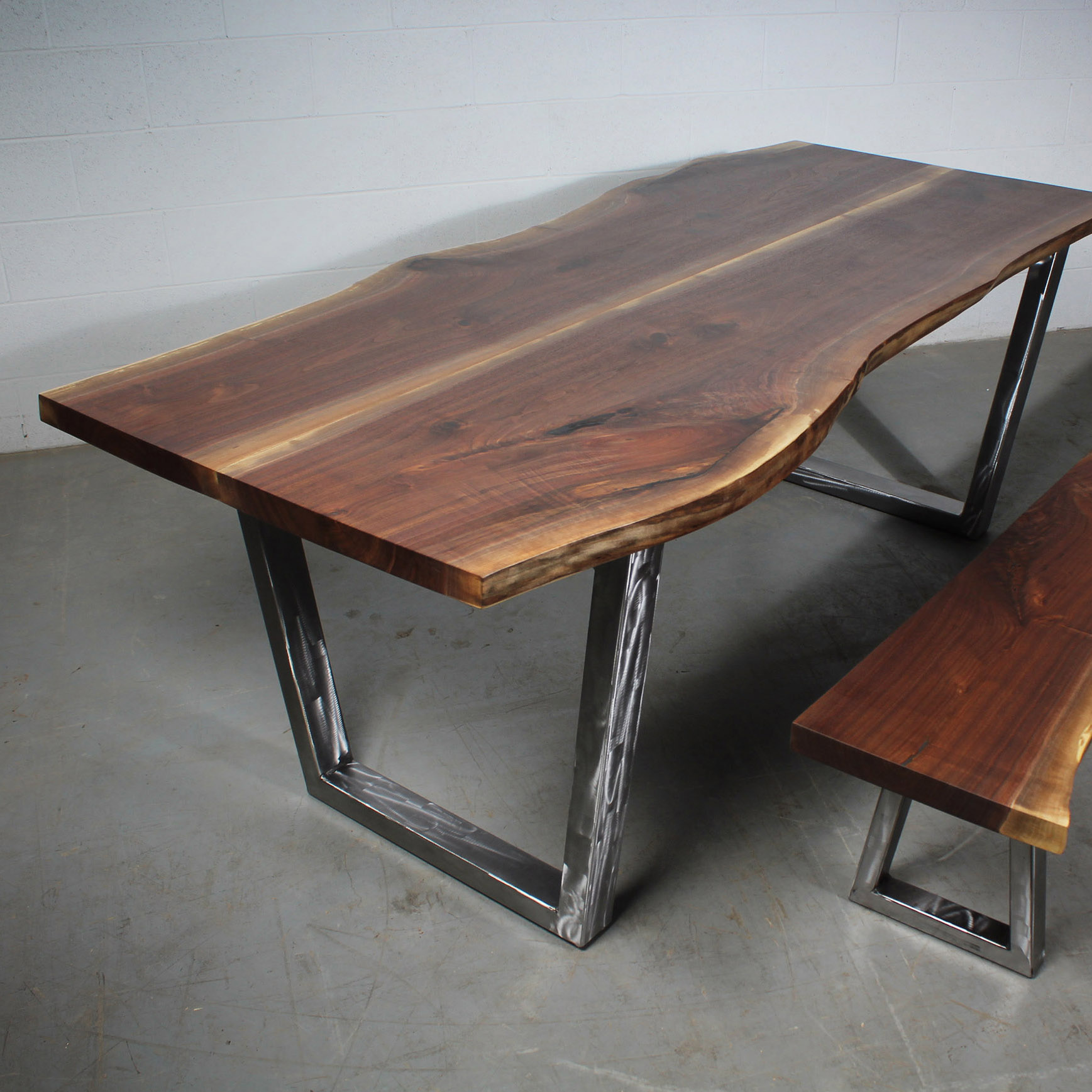 Walnut Live Edge Dining Table and Bench