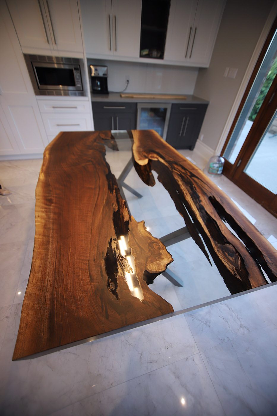 Live Edge Walnut Kitchen Table with Clear Epoxy River