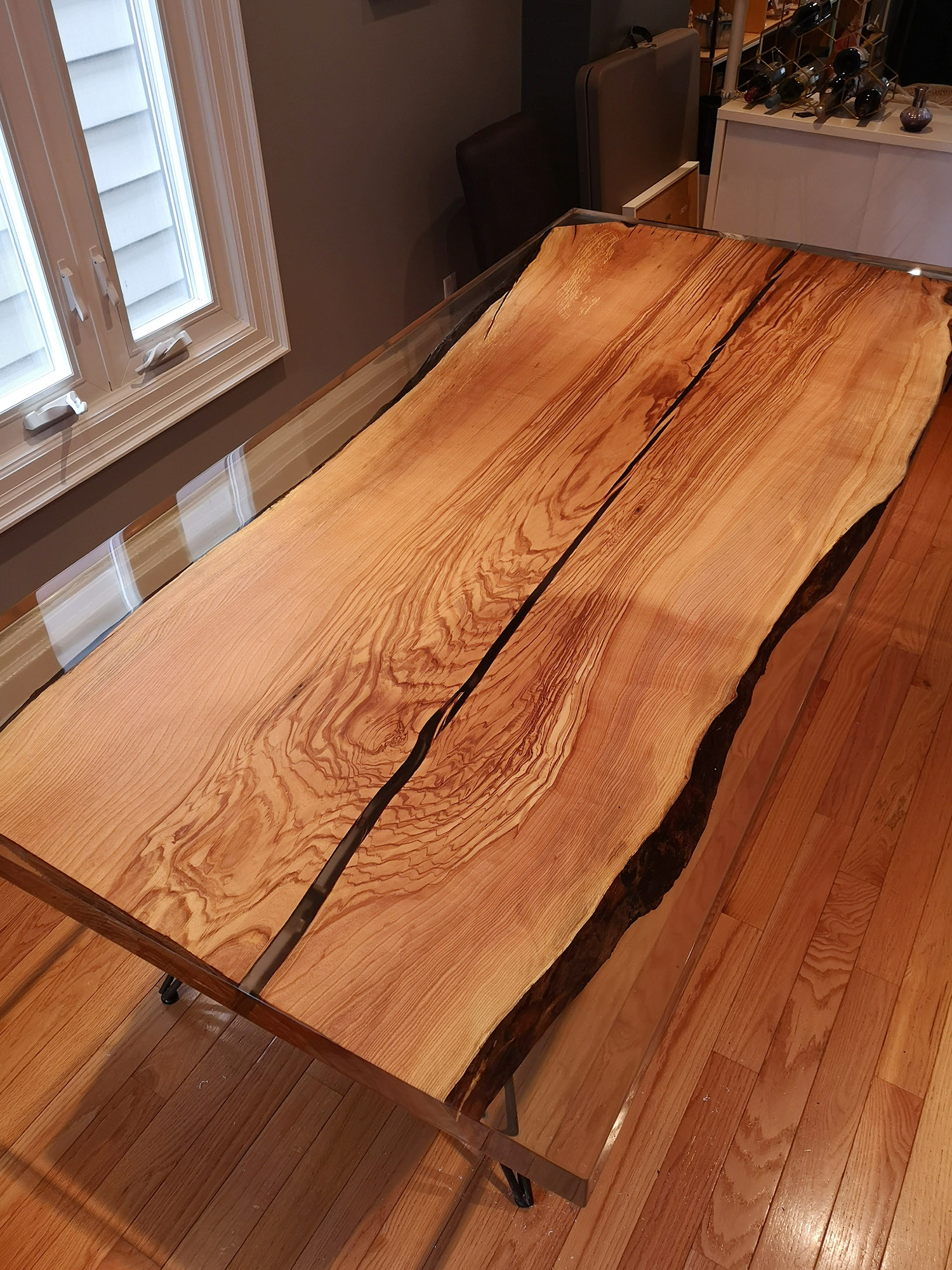 Single Slab Ash Dining Table with Clear Epoxy