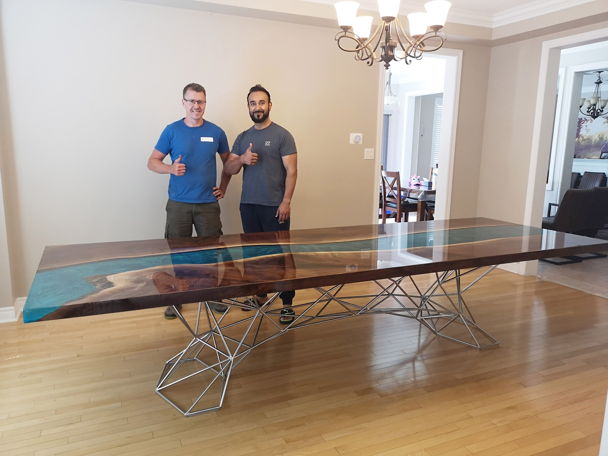 XL Walnut Dining River Table with Geometric Base