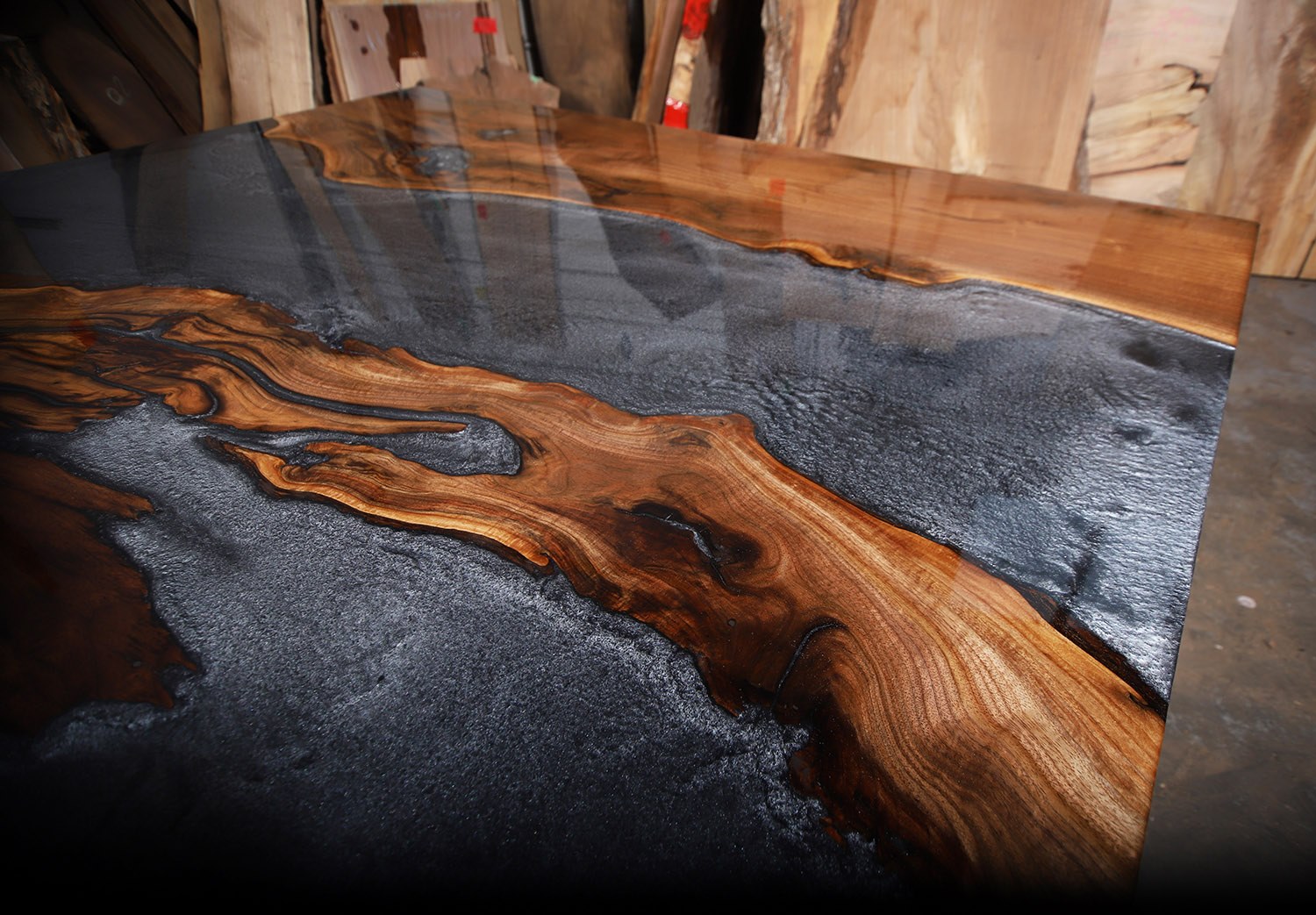 Walnut Kitchen Table with Epoxy River and Flood Coating