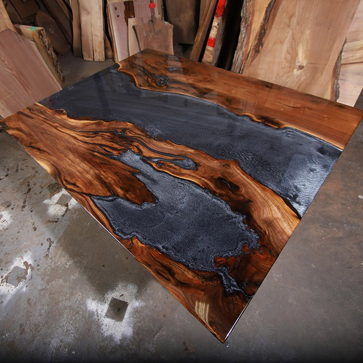 Walnut Kitchen Table with Epoxy River and Flood Coating