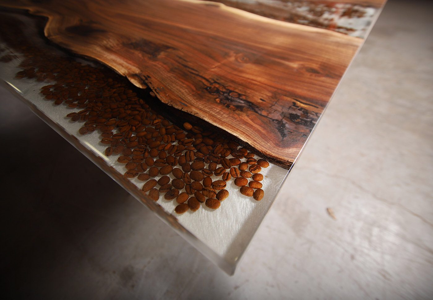 Coffee Table with Coffee Beans in Epoxy 