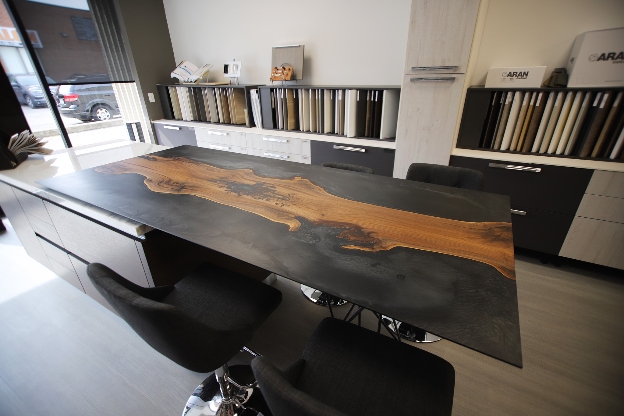 Counter Top with Walnut in Grey Epoxy
