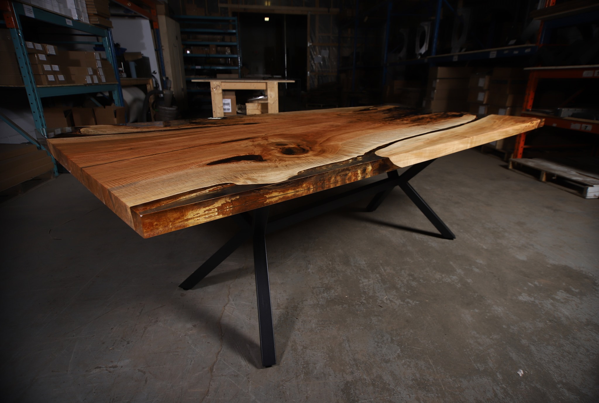 Live Edge Maple Dining Table with Clear Epoxy