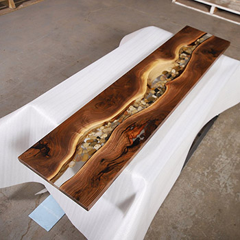 Walnut Wall Art with Rock Filled Epoxy River