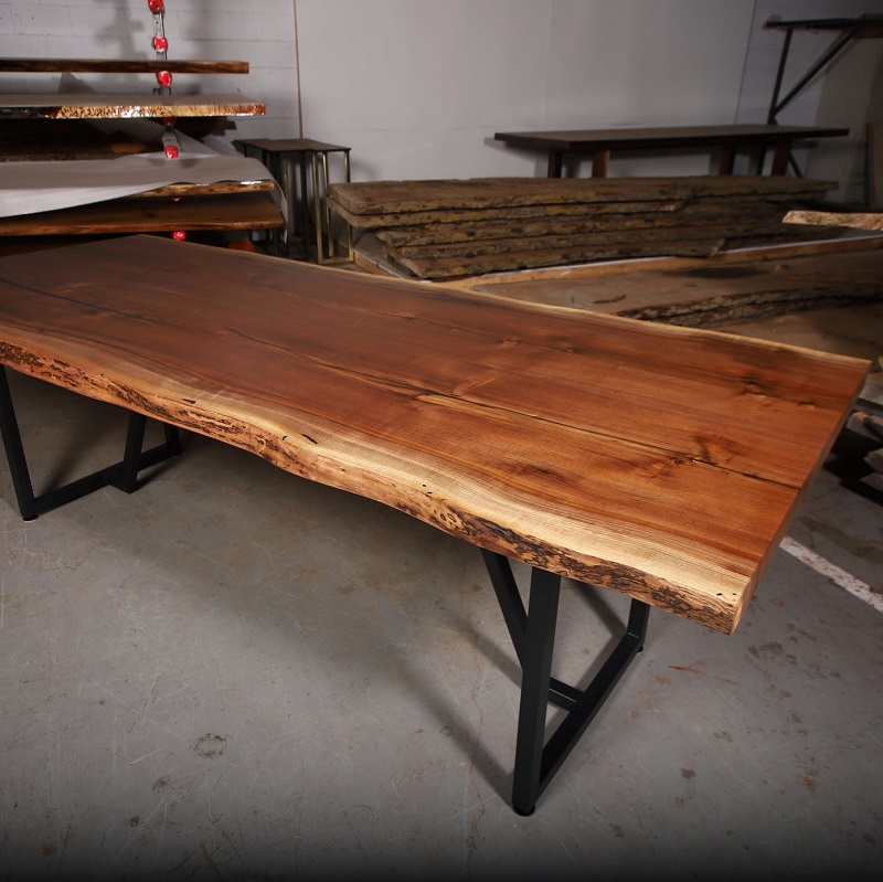Bookmatch Walnut Dining Table with Black Legs