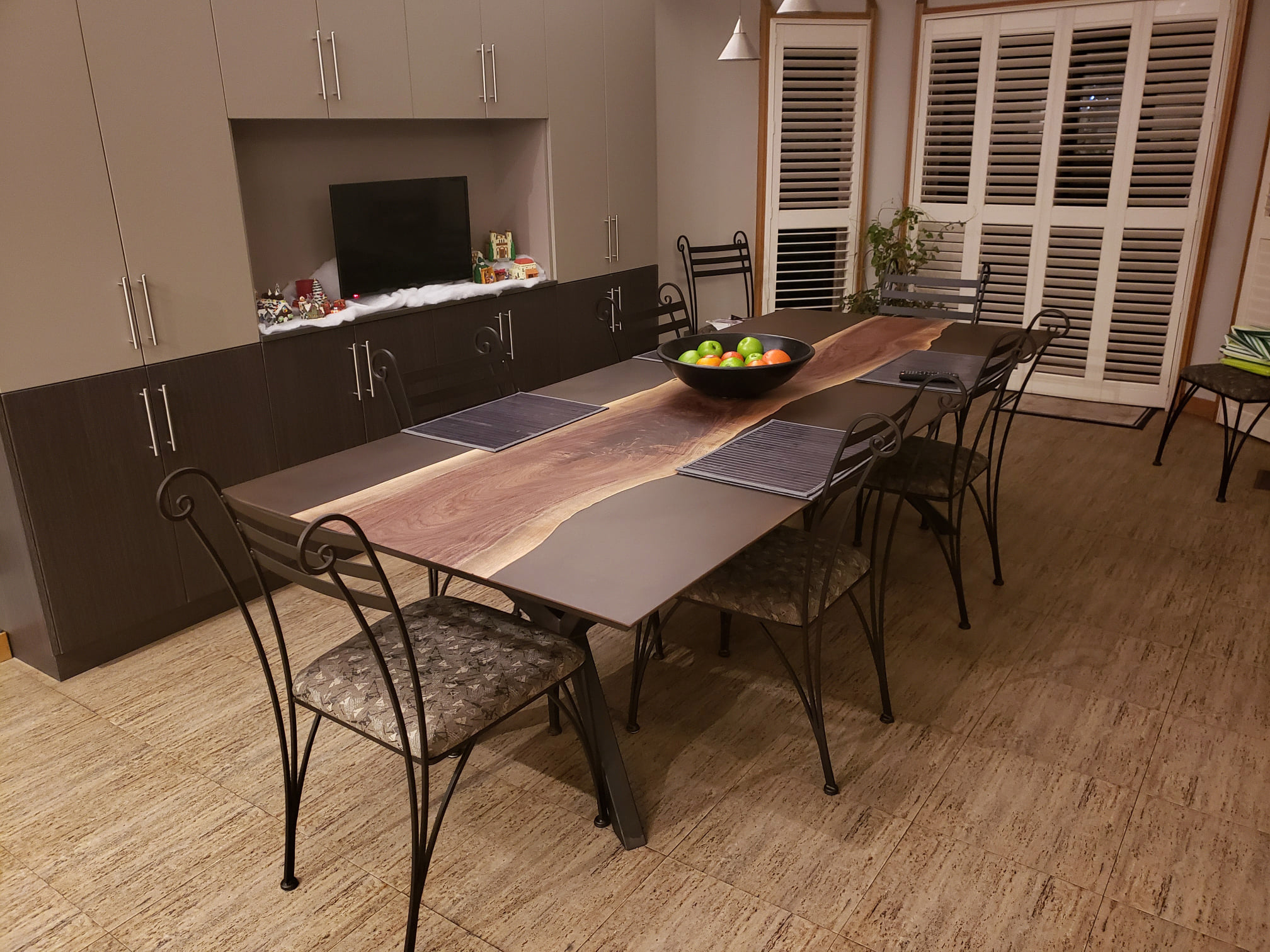 Brown Copper Resin and Walnut Dining Table
