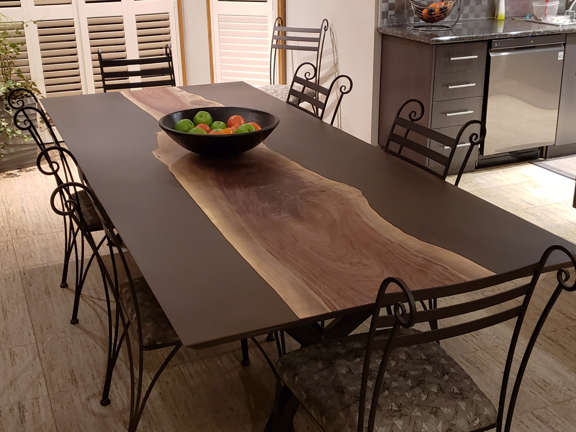 Brown Copper Resin and Walnut Dining Table
