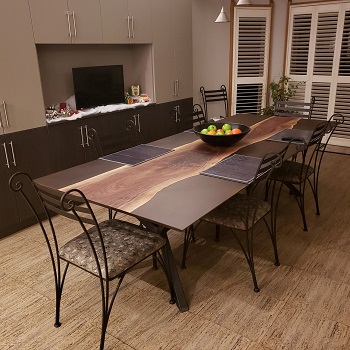 Brown Copper Resin and Walnut Dining Table