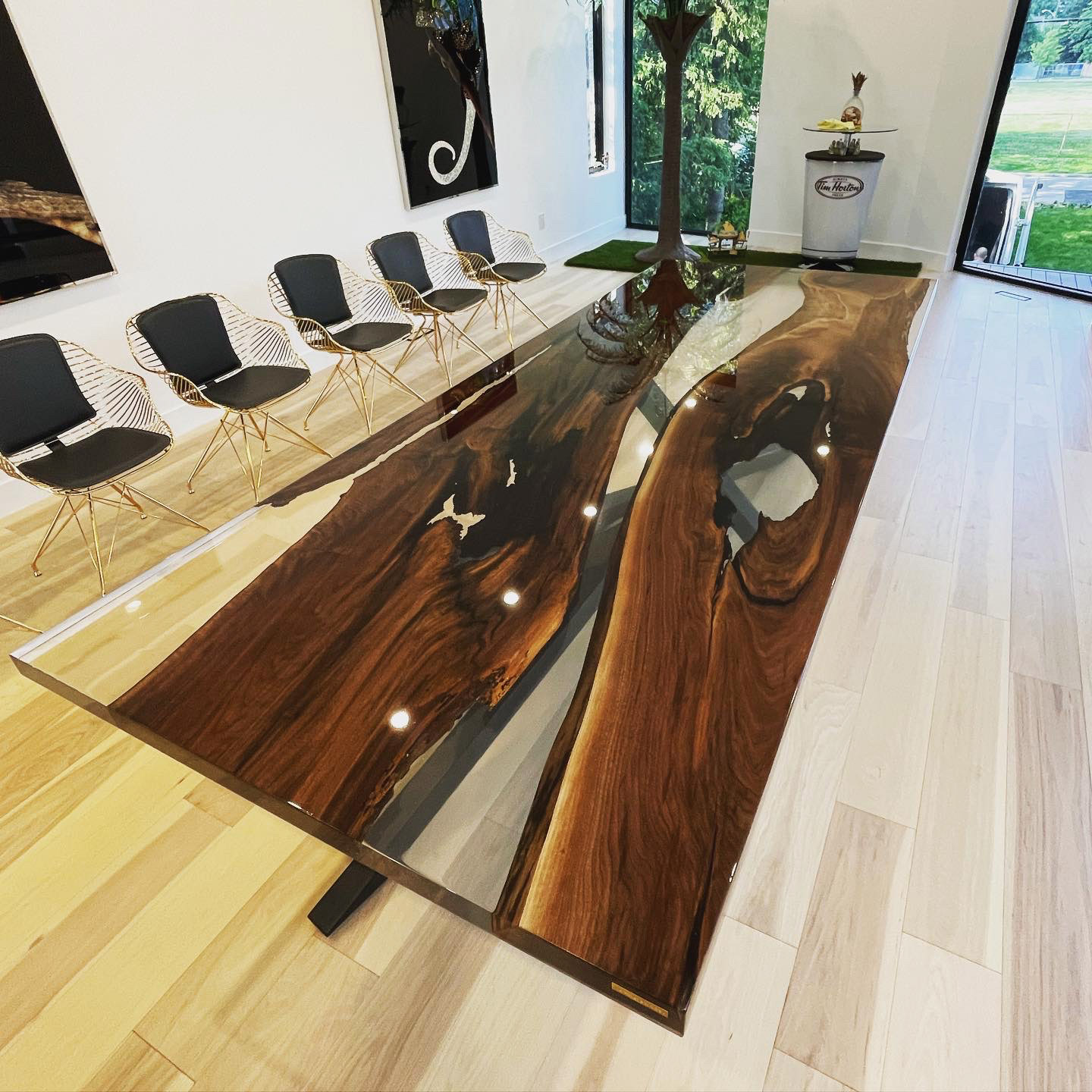 Walnut Dining Table with Clear Epoxy and Flood Coat Finish Anglewood Furniture