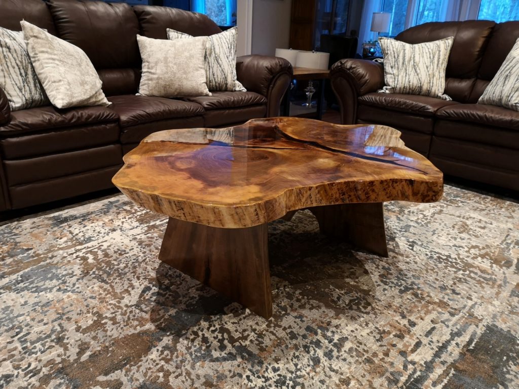 Maple Single Slab Coffee Table with Epoxy Flood Coat Anglewood Furniture