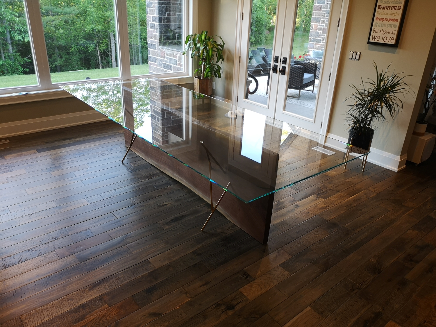 Glass Top Dining Table with Walnut Base - Anglewood Furniture