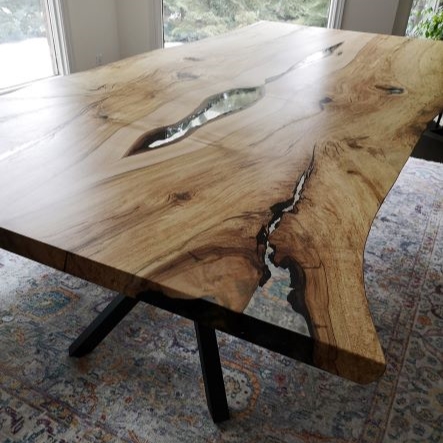 Live Edge Maple Dining Table with Epoxy plus Bench - Anglewood Furniture