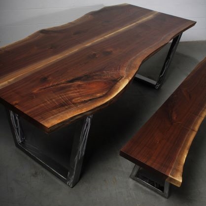 Walnut Live Edge Dining Table and Bench - Anglewood Furniture