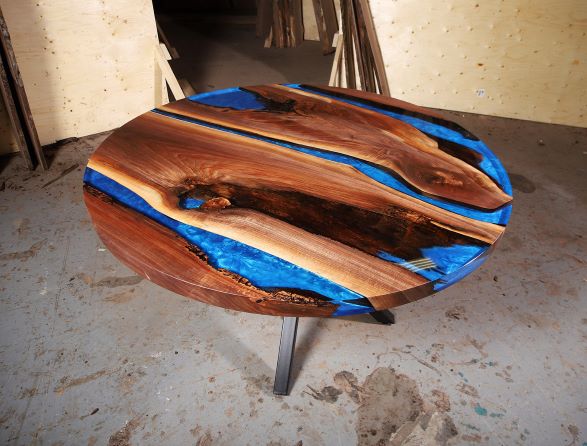 Round Epoxy Walnut Dining Table Anglewood Furniture