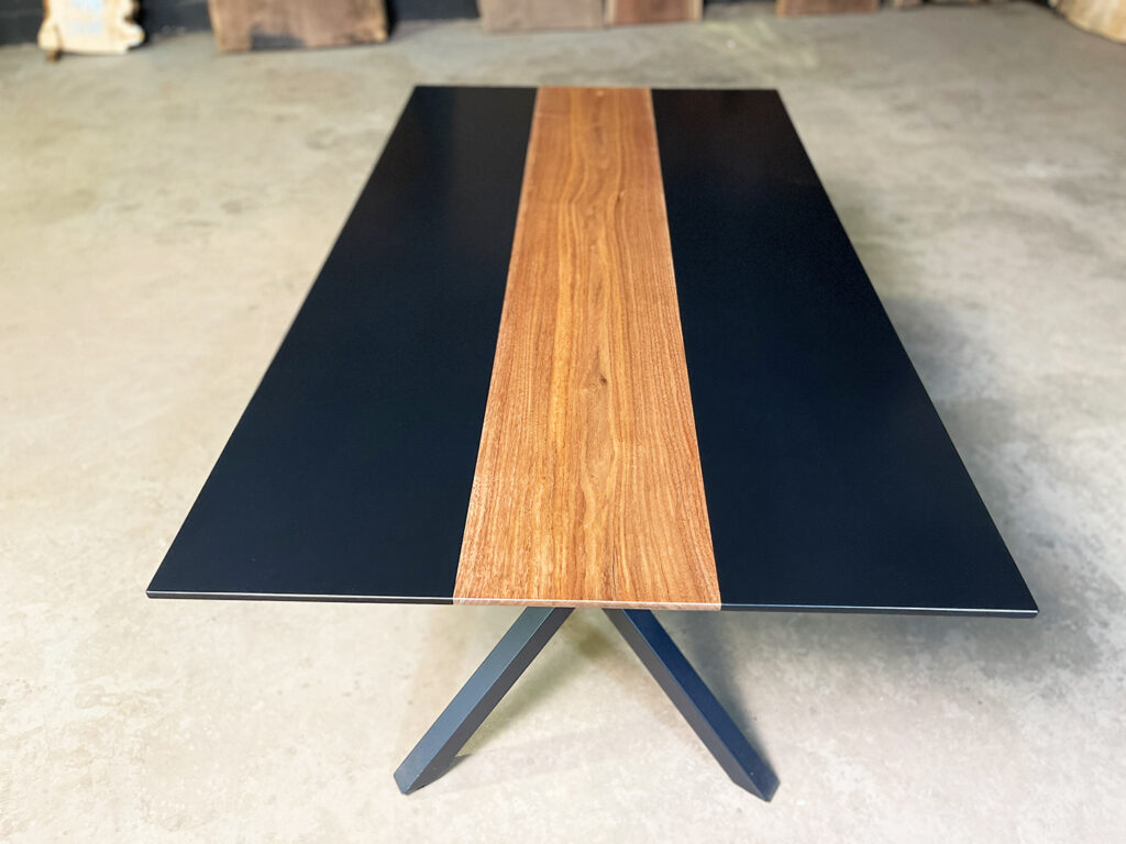 Walnut Dining Table with Solid Black Epoxy above view