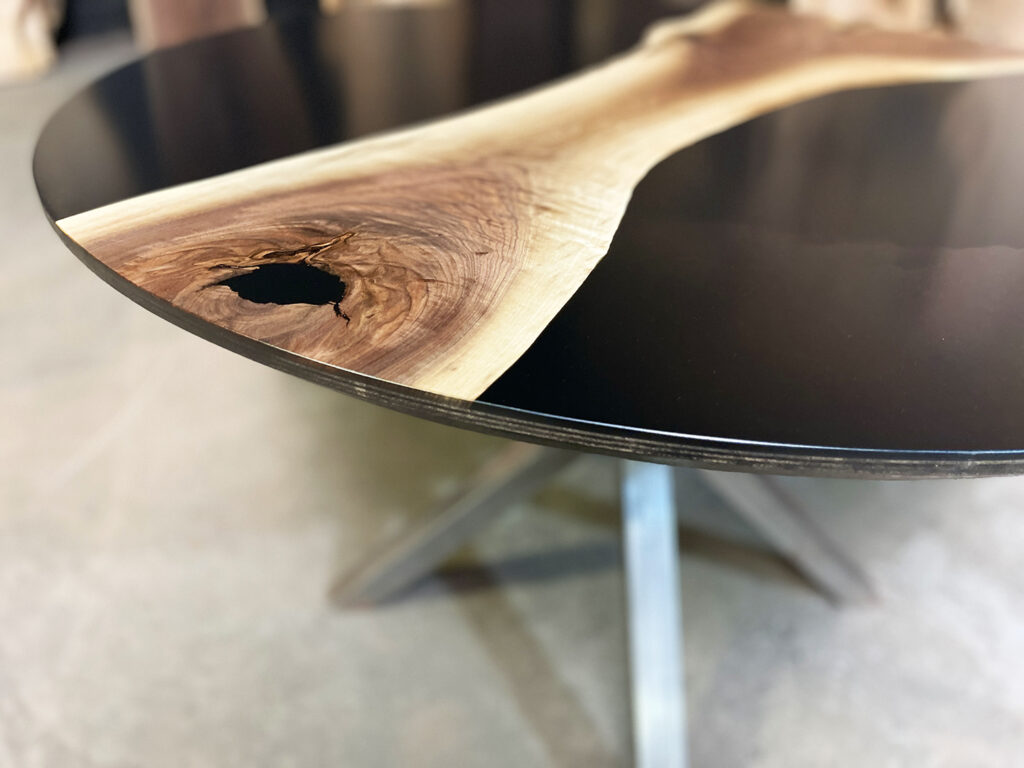 Dining Round Walnut Table with Solid Black Epoxy thickness