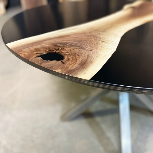 Dining Round Walnut Table with Solid Black Epoxy | Anglewood