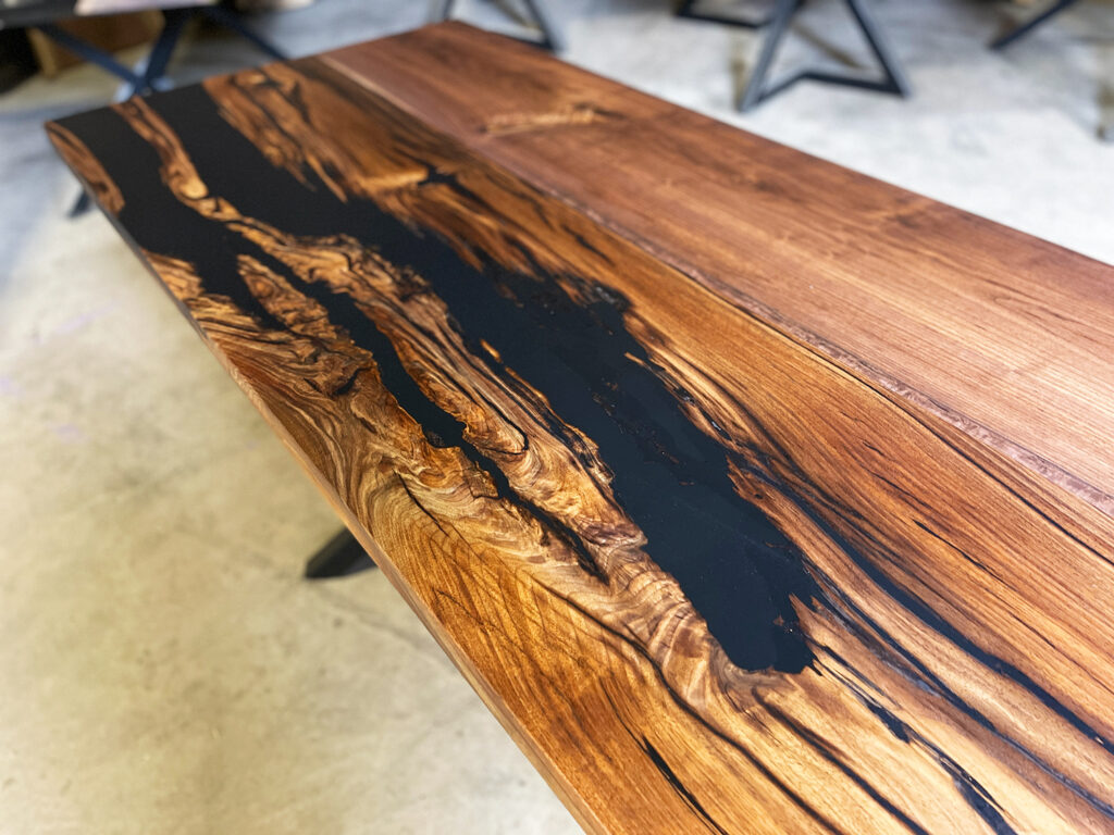 Narrow Walnut Dining Table with Solid Black Epoxy - perfect blend