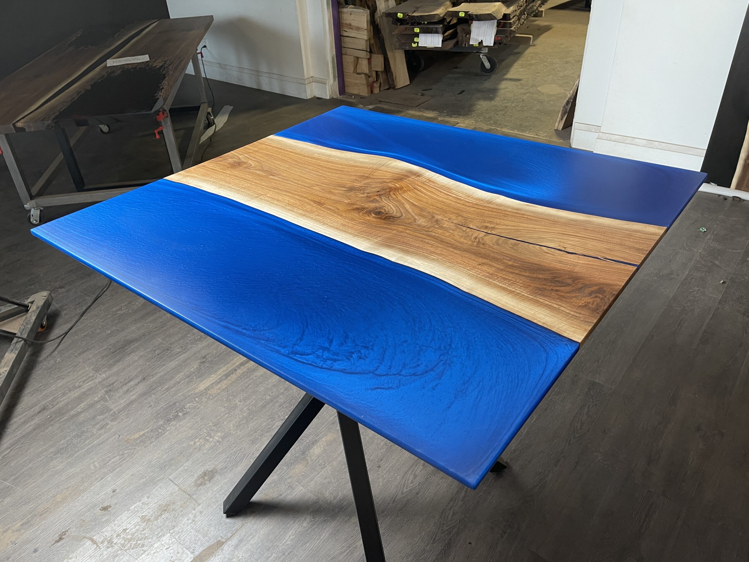 Square Coffee Table in Toronto - Walnut & Blue Epoxy
