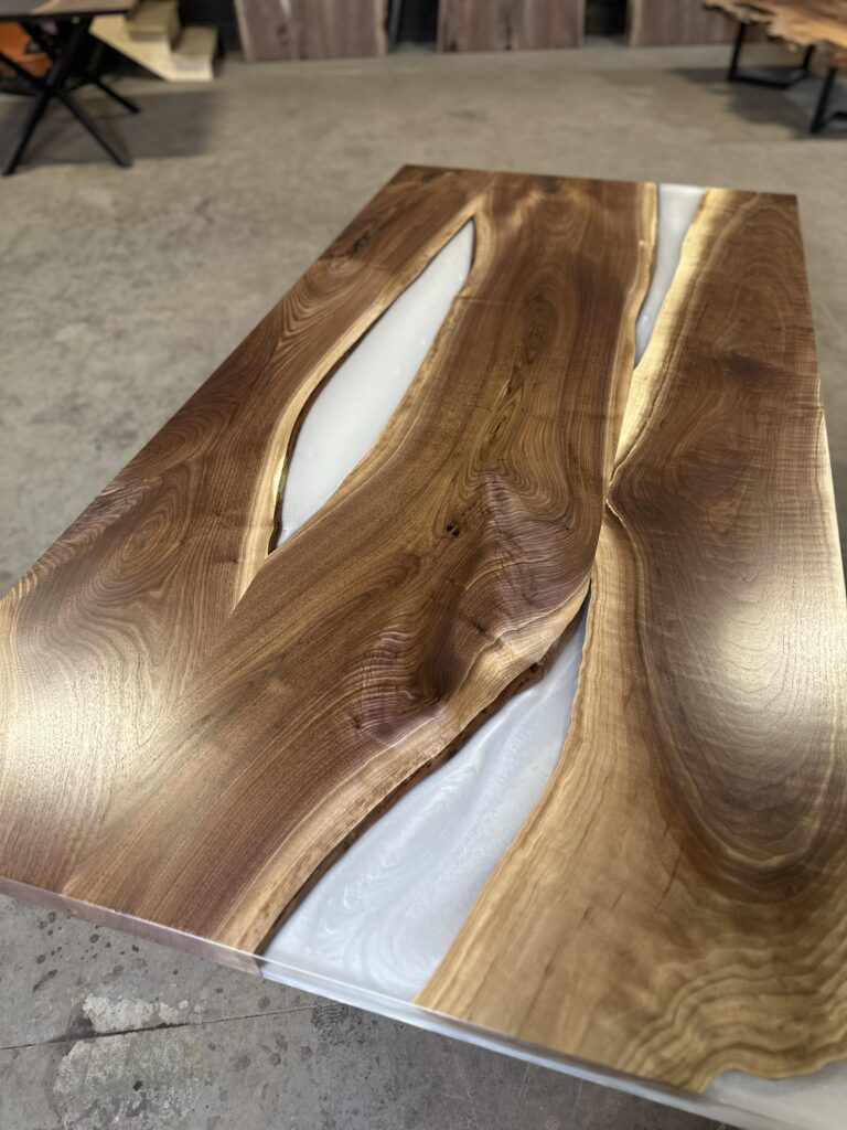 Walnut Dining Table - White Urethane Finish - beautiful wood lines