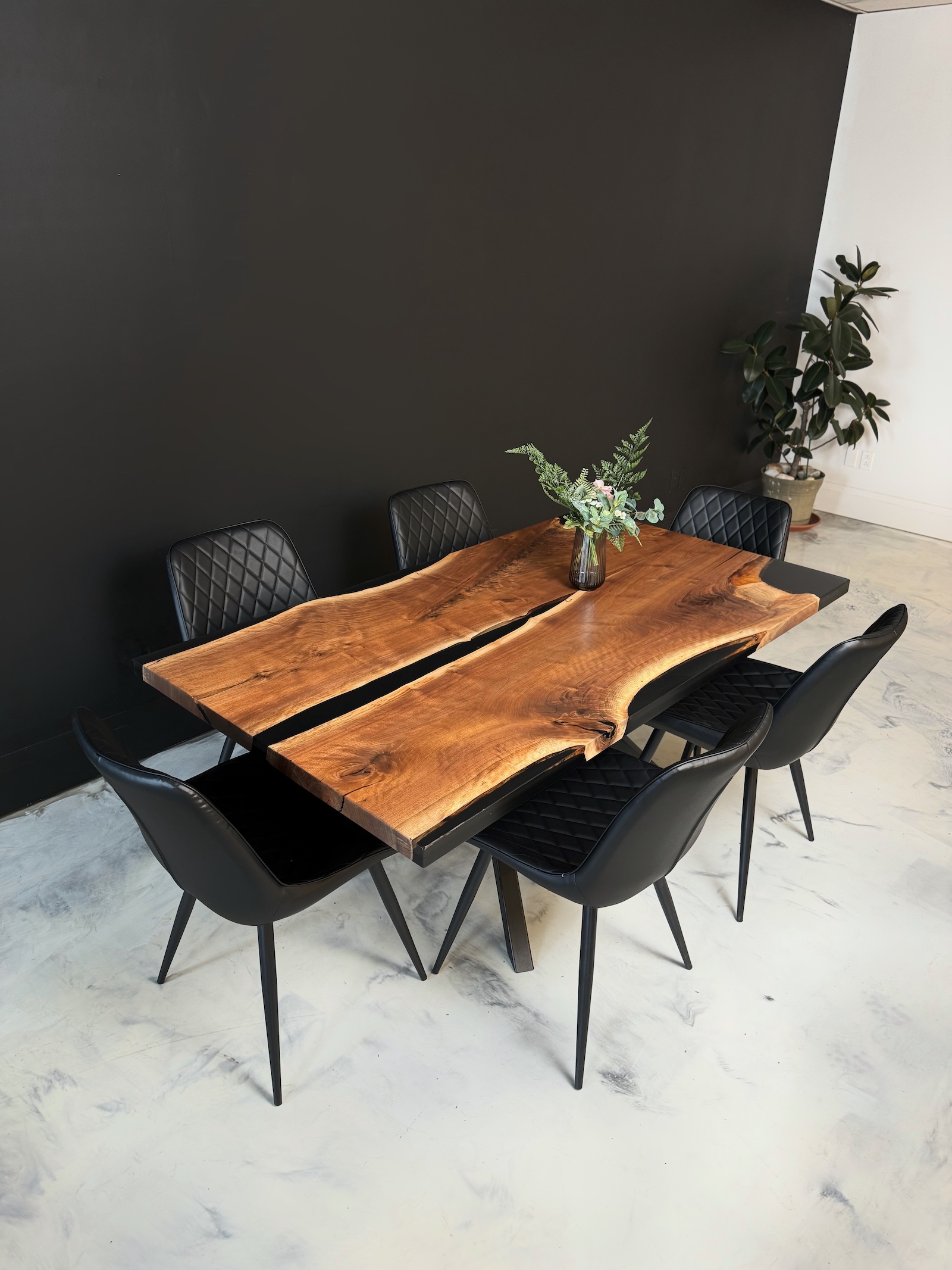 Custom Dining Table Canada - Walnut & Metallic Dark Grey Epoxy