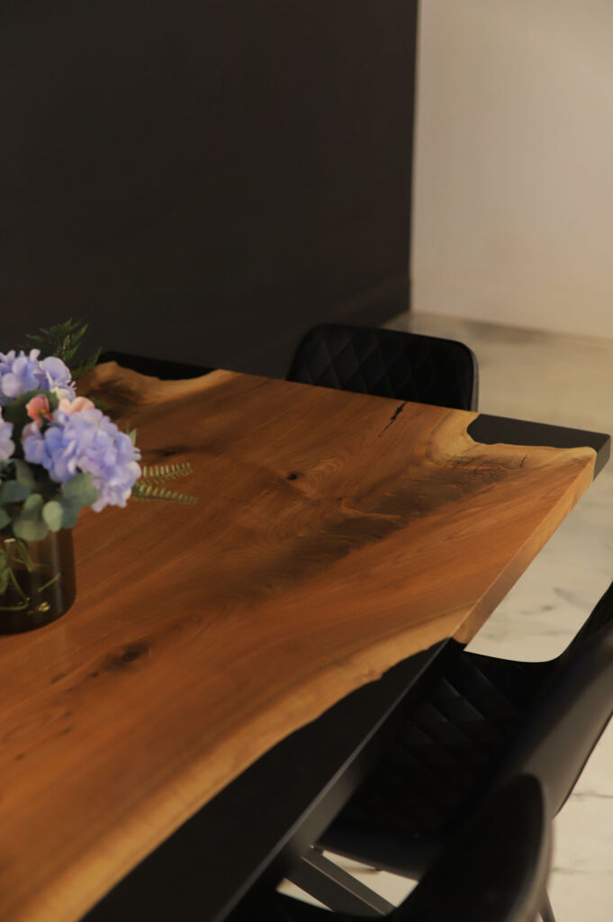Rustic Dining Table Dark Grey Metallic with Urethane Finish - beautiful wood details