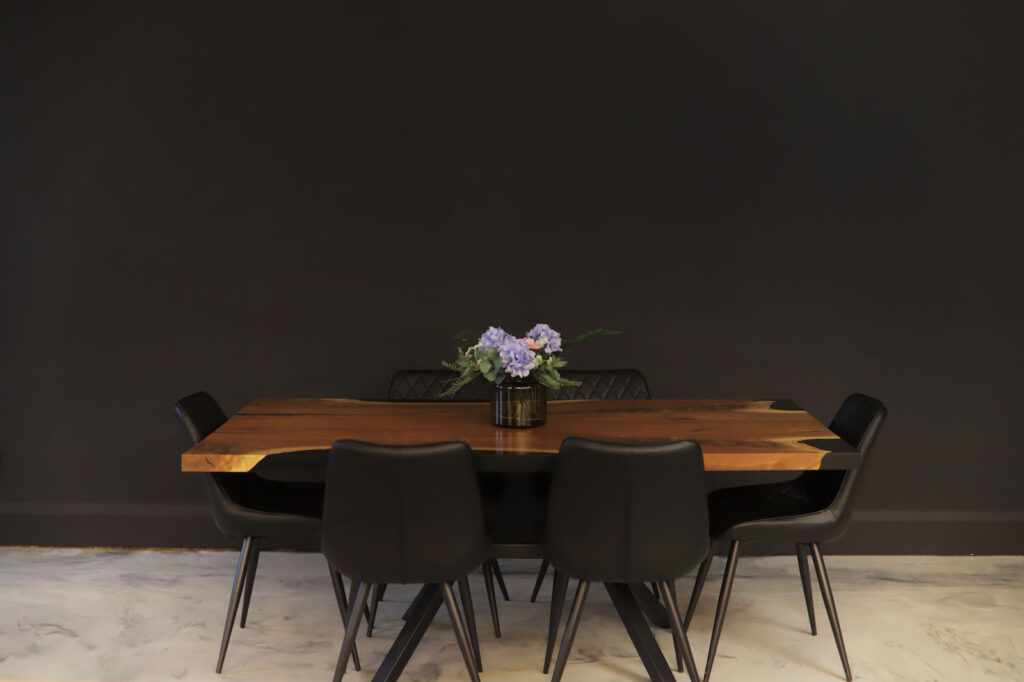 Rustic Dining Table Dark Grey Metallic with Urethane Finish - far view