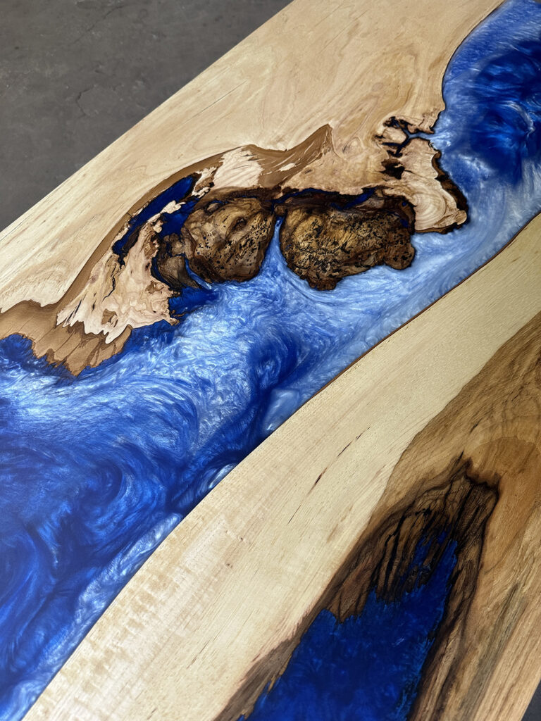 Wood Coffee Table with Blue Epoxy Details