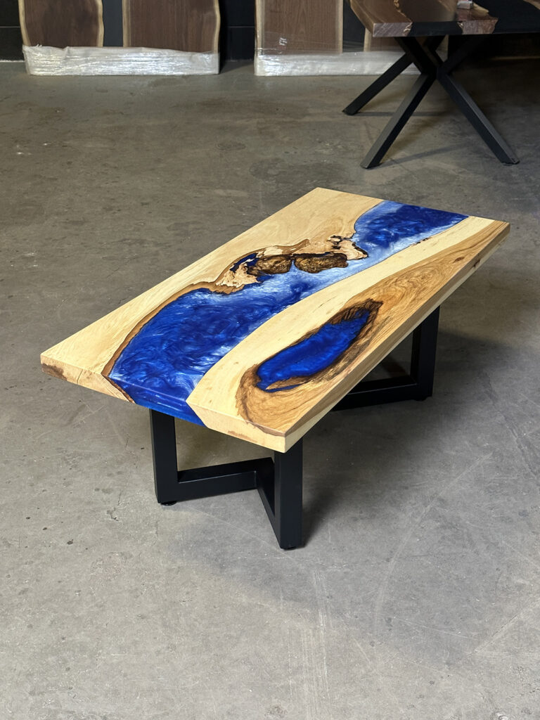 Wood Coffee Table with Blue Epoxy Overview