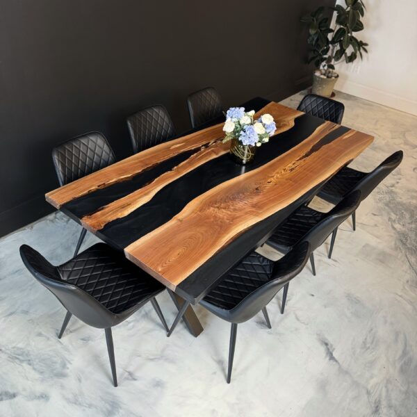 Walnut Dining Room Table - Dark Grey & Clear Epoxy