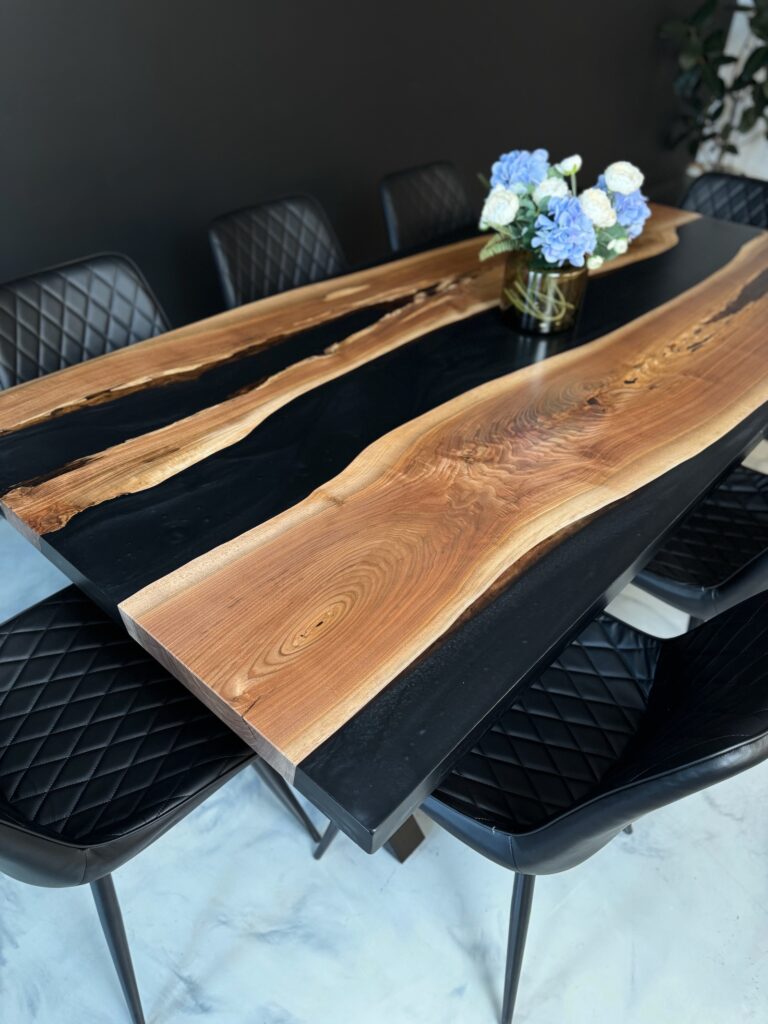 Walnut Dining Room Table - Dark Grey & Clear Epoxy - beautiful sight