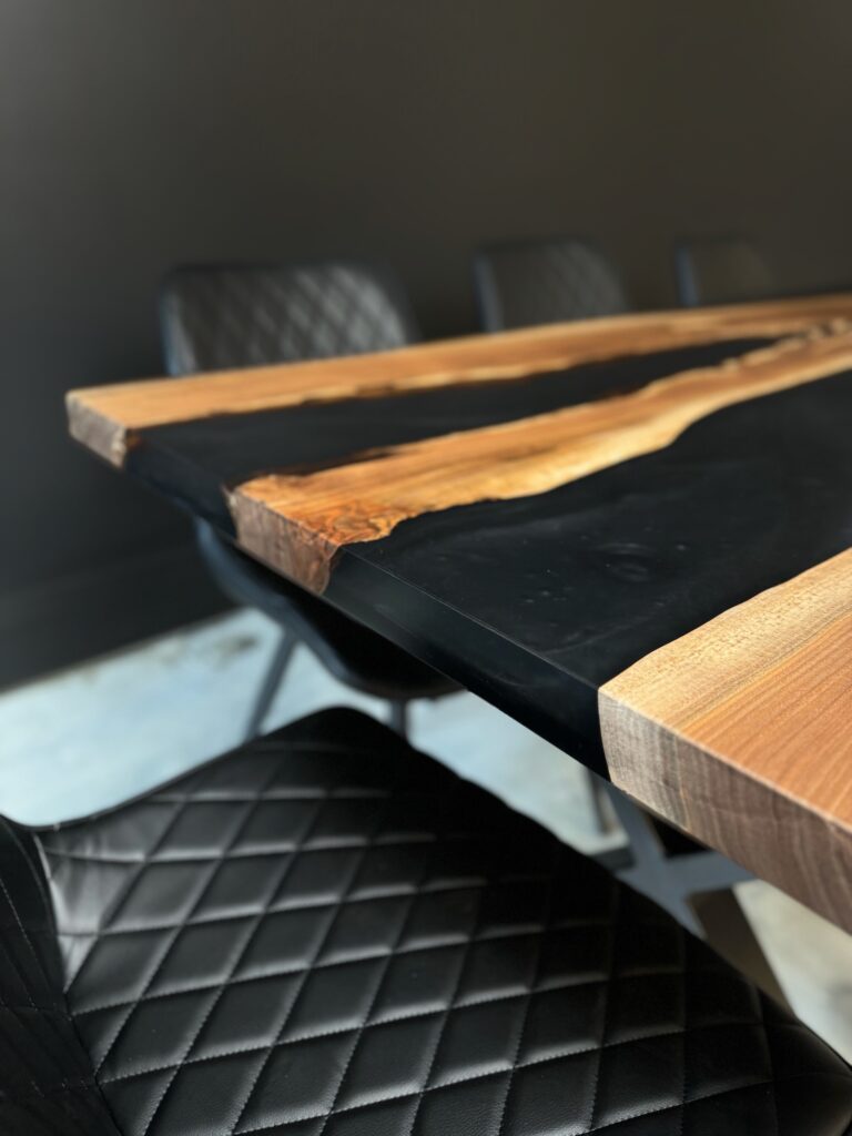 Walnut Dining Room Table - Dark Grey & Clear Epoxy - thickness
