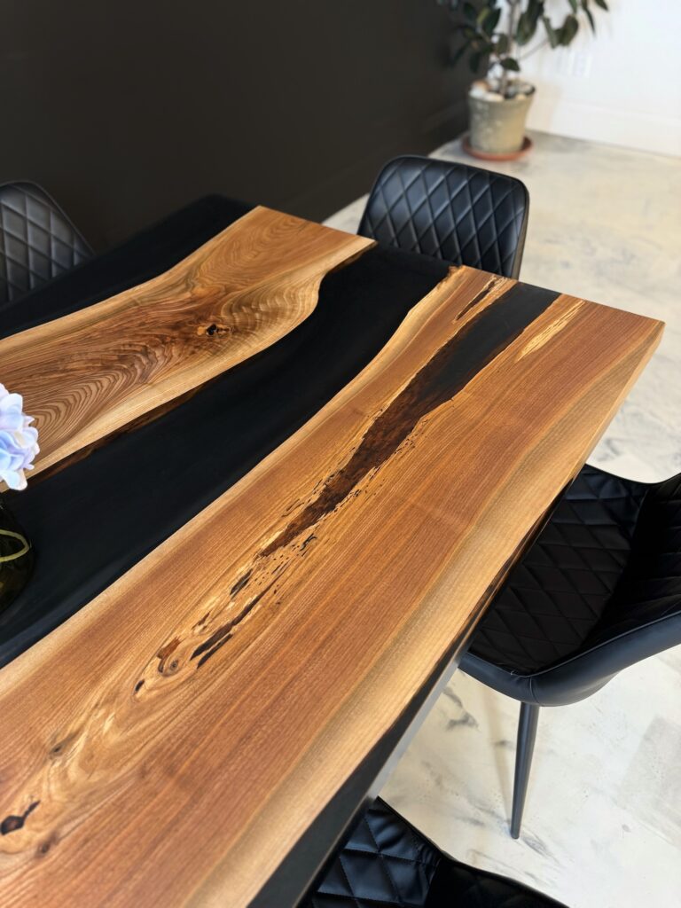 Walnut Dining Room Table - Dark Grey & Clear Epoxy - darker walnut